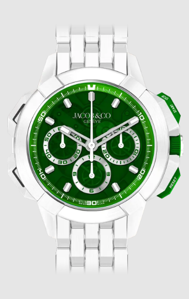 (image for) Jacob & Co epic x chrono 44mm tri compax WHITE CERAMIC, GREEN DIAL BRACELET EC440.95.AA.AA.A95AA Replica watch